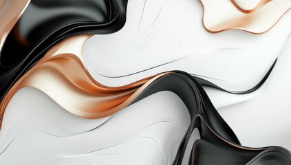 Abstract, flowing shapes in black, copper, and white