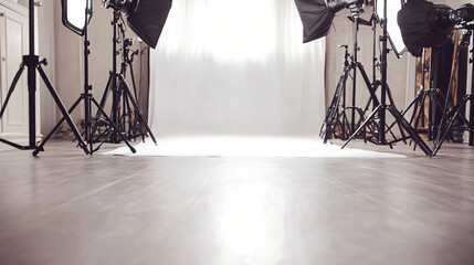 Wall Mural - creative composition featuring a camera and bright light source capturing artistic moments in time