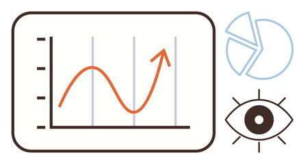 Poster - Line graph with upward trend, pie chart, and eye symbolizing data growth, analytics, observation. Ideal for statistics, growth tracking, analytics, business strategy monitoring insight simple flat