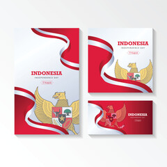Wall Mural - Set Gradient indonesia independence day illustration. Indonesia Happy Independence Day greeting card, banner, and gradient background