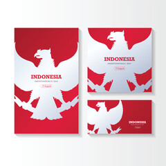 Wall Mural - Set Gradient indonesia independence day illustration. Indonesia Happy Independence Day greeting card, banner, and gradient background