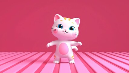 Aufkleber - 3d cartoon cat standing on pink floor with vibrant pink background