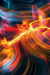 Poster - Energetic Curves of Abstract Light Streams Dance in a Vivid Blend, Creating Visual Harmony