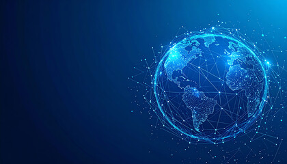 Poster - A digital representation of Earth, depicted with glowing lines and points, symbolizing connectivity and technology against a dark blue background