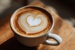 © Omnix - Heart Latte Art on Wood Table, Morning Light for Cafe Menu or Romance Promotion