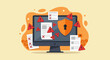 © Fendi - Computer screen displaying security shield and error symbols, with documents scattered around, indicating a potential data breach or security issue.