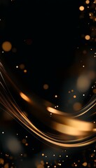 Poster - Elegant Black Backdrop Adorned with Golden Ribbons and Sparkles, Perfect for Luxurious Celebrations