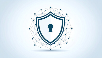 Poster - A digital shield icon representing security and protection, surrounded by a network of interconnected nodes, symbolizing cybersecurity