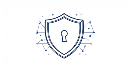 Poster - A shield with a keyhole symbolizes security and protection in a digital landscape, surrounded by abstract connections and dots