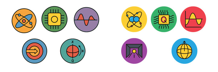 Poster - colorful educational icons representing various scientific concepts and principles in a vibrant layo