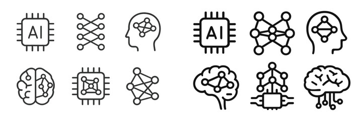 Poster - Various illustrations of artificial intelligence concepts showcasing neural networks and brain-like structures