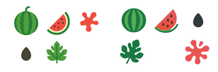 Poster - Colorful fruit and leaf illustrations arranged neatly on a white background showcasing nature's bounty and design creativity