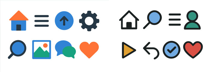 Poster - Icons representing common actions and features found in user interface design for web and mobile applications
