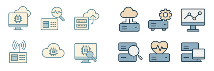 Poster - Illustration showing various icons related to technology and data management in a digital environment