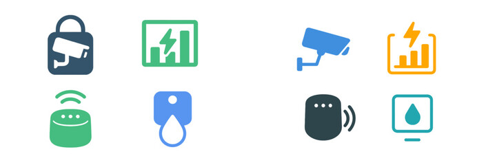 Poster - Icons representing cybersecurity and data management concepts in a modern digital environment