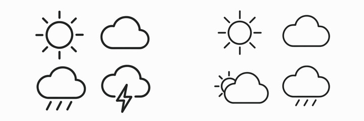Poster - Weather icons depicting sunny, cloudy, rainy, and stormy conditions with a minimalist design on a light background