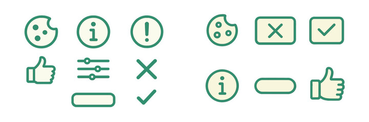 Aufkleber - Icons representing user interface elements and feedback mechanisms used in digital applications