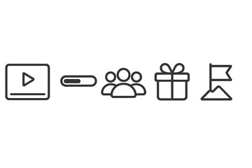 Poster - Symbols representing a multimedia presentation with audience engagement, gifts, and a mountain goal during a collaborative event