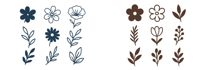 Poster - Floral design elements featuring various flowers and leaves in a minimalistic style for creative applications