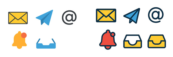 Poster - Collection of icons representing communication symbols and notification alerts displayed in vibrant colors
