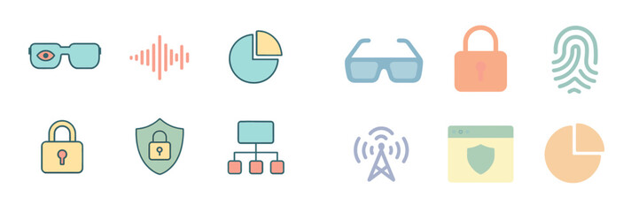 Poster - Digital security icons illustrating various elements of privacy protection and technology security in a modern style