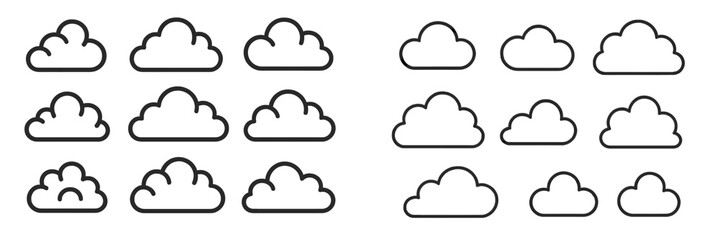 Poster - Variety of cloud shapes illustrated with outlines, perfect for weather representation and artistic design