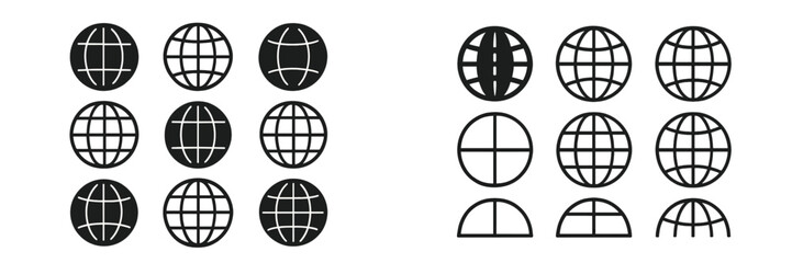 Poster - Various globe designs arranged in two rows showcasing different styles and outlines of earth representations