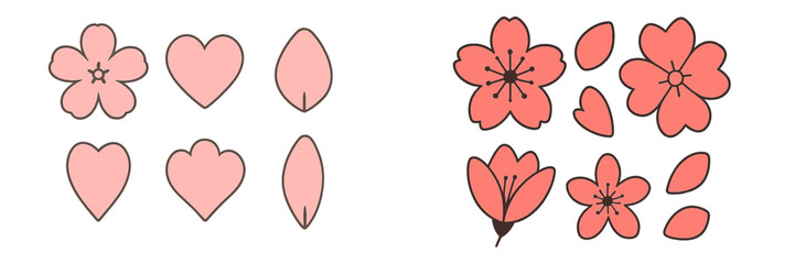 Poster - Collection of hand-drawn illustrations featuring pink flowers and hearts perfect for decoration and design projects