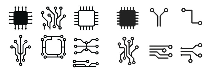 Poster - Various circuit patterns and microchip designs suitable for technology and electronics projects