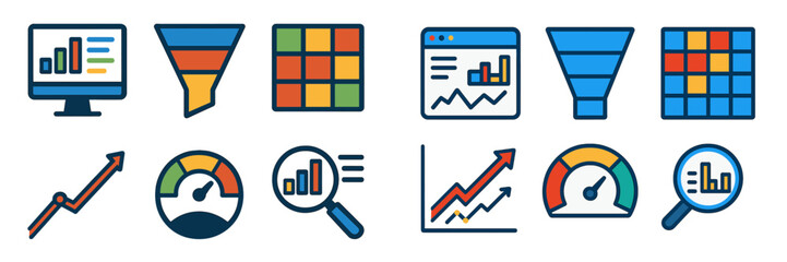 Poster - Graphic icons depicting data analysis tools and metrics for business performance monitoring and visualization