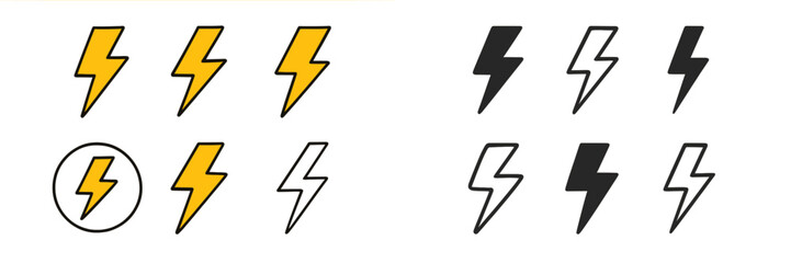 Poster - Multiple lightning bolt icons in various colors and styles illustrate energy and power themes for design applications