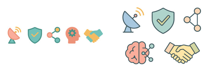 Poster - Illustration of technology and collaboration concepts with icons representing communication, security, and teamwork