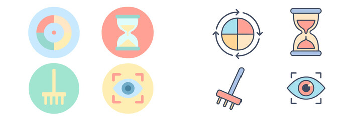 Poster - Colorful collection of icons representing time, analysis, and focus in digital art design