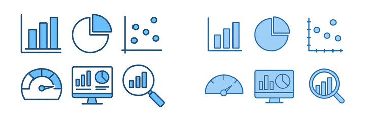 Poster - Various blue data visualization icons representing charts, graphs, and analytics for web and print design