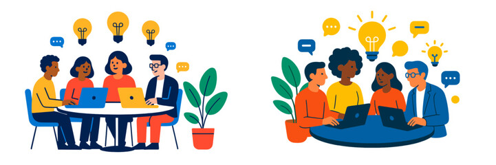 Poster - Team brainstorming session fosters creativity and innovation in a bright, collaborative workspace with diverse individuals engaged in discussion