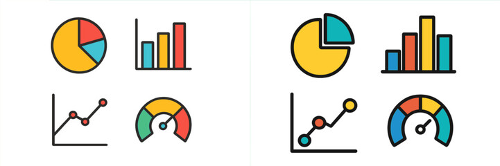 Poster - Data visualization elements showcasing pie charts, bar graphs, and line charts in a modern flat design style