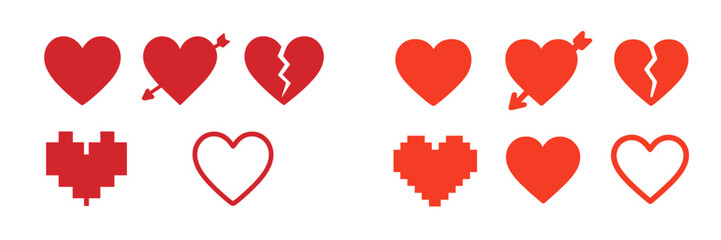Poster - Collection of heart icons in different styles including broken, pixelated, and traditional designs for graphic use