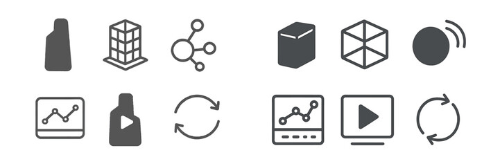 Poster - Collection of various icons representing data visualization, media playback, and digital interaction in a modern design