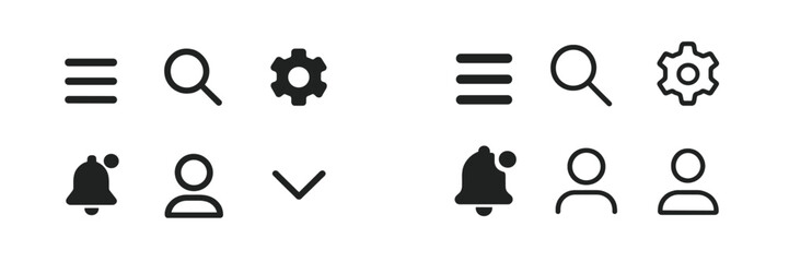 Poster - Icons representing settings, notifications, and user profiles designed for a digital interface and displayed in a minimalist style