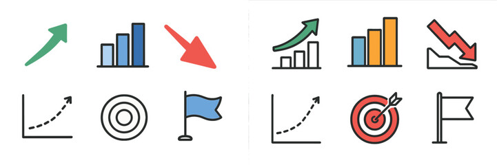 Poster - Visual symbols representing data trends and performance metrics in a business context