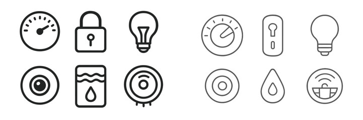 Poster - Collection of minimalist line icons representing various utilities and functions for modern technology and everyday life
