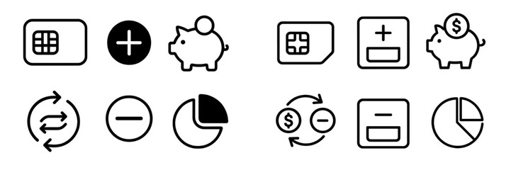Poster - Symbols representing finance, saving, and data analysis in a minimalist style suitable for digital design or business use