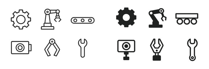 Poster - Industrial machinery icons representing automation and robotics in a modern manufacturing environment