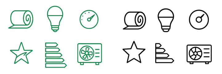 Poster - Icons depicting various household and utility objects arranged in two rows, illustrating home management and energy use in a simple design