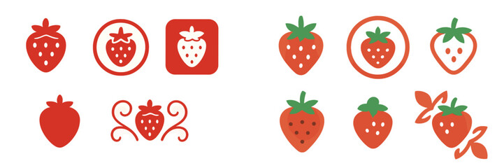 Poster - Collection of strawberry illustrations featuring various designs and styles on a blank background