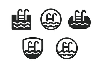 Poster - Various pool icons featuring ladders and waves in different styles and shapes for graphic design applications