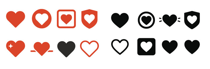 Poster - Variety of heart icons displayed in different shapes and colors for use in digital design