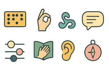 Poster - Graphic icons representing communication, sound, and navigation in a modern design style for digital applications