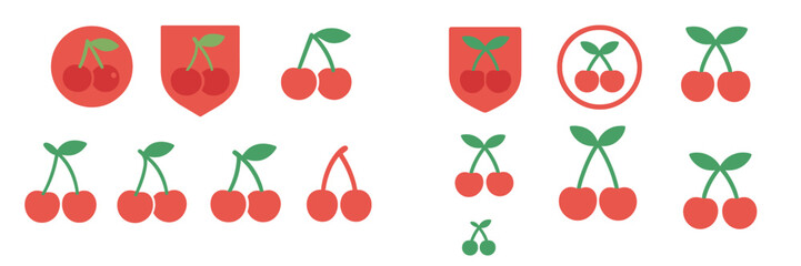 Aufkleber - Collection of cherry illustrations featuring various designs and styles in a colorful format