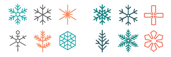 Poster - Snowflake designs showcasing different styles and shapes for winter decoration and graphics
